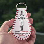 God Hit A Homerun When He Made You My Dad - Family Personalized Custom Leather Keychain - Father's Day, Gift For Dad, Baseball Lovers, Baseball Players