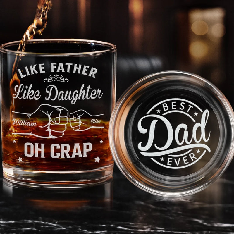 Fatherhood Looks Good On You - Family Personalized Custom Whiskey Glass With Bottom And Side Engraving - Father's Day, Gift For Dad, Grandpa