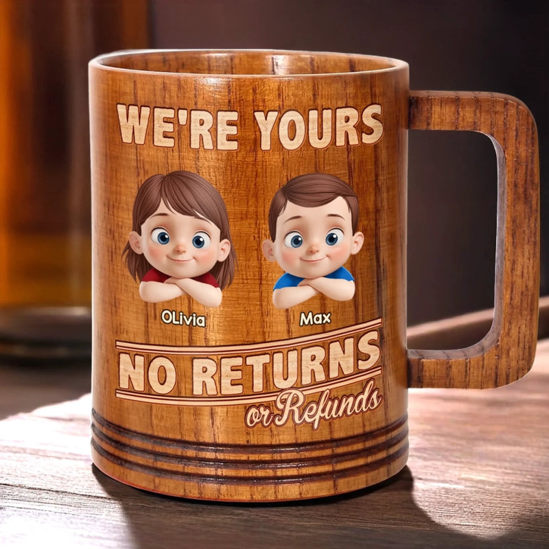 Too Cute To Return - Family Personalized Custom Wooden Mug - Father's Day, Gift For Dad, Grandpa