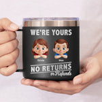Fatherhood, No Return Policy Since Day One - Family Personalized Custom 14oz Stainless Steel Tumbler With Handle - Father's Day, Gift For Dad, Grandpa