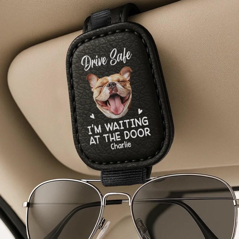 Custom Photo Leather Car Visor - Personalized Birthday Gifts For Dog Cat Lovers, Dog Dad And Mom, Cat Owners - We're Waiting At The Door