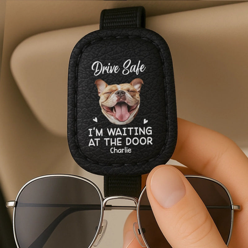Custom Photo Leather Car Visor - Personalized Birthday Gifts For Dog Cat Lovers, Dog Dad And Mom, Cat Owners - We're Waiting At The Door