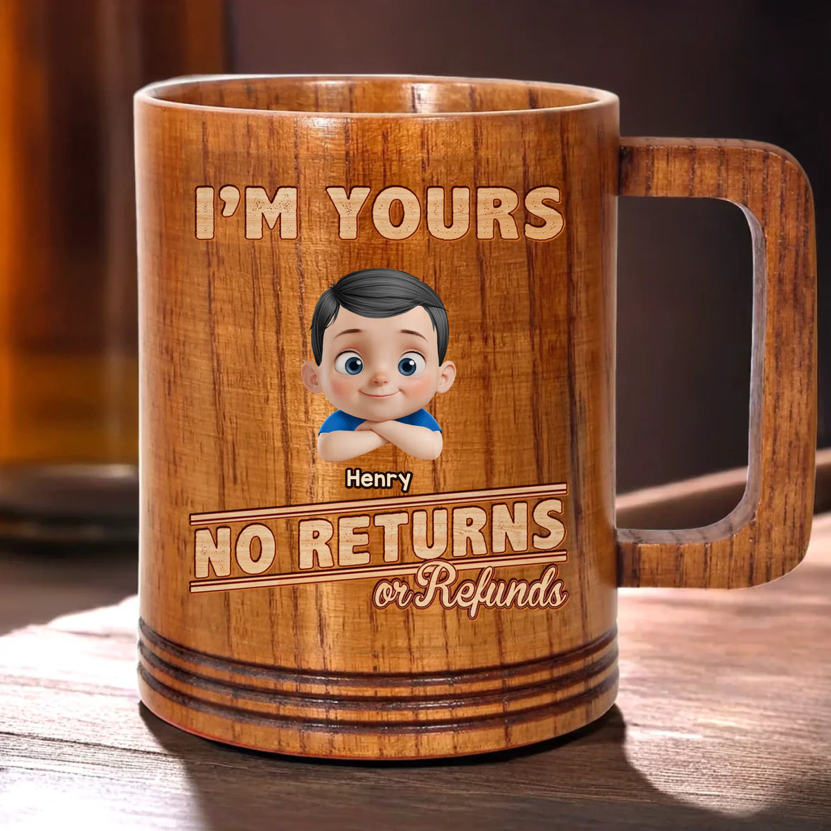 Discover Too Cute To Return - Family Personalized Wooden Mug - Father's Day, Gift For Dad, Grandpa