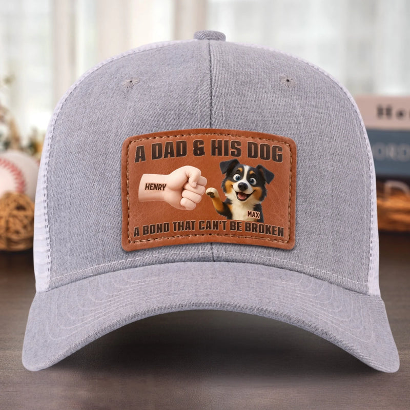 Paws Down, Best Dad Ever - Dog Personalized Custom Leather Patch Hat - Father's Day, Gift For Pet Owners, Pet Lovers
