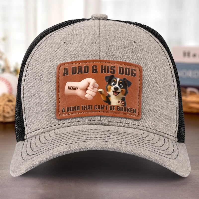 Paws Down, Best Dad Ever - Dog Personalized Custom Leather Patch Hat - Father's Day, Gift For Pet Owners, Pet Lovers