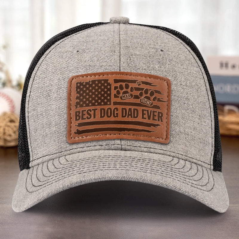 Raised By Paws, Loved By All - Dog Personalized Custom Leather Patch Hat - Father's Day, Gift For Pet Owners, Pet Lovers