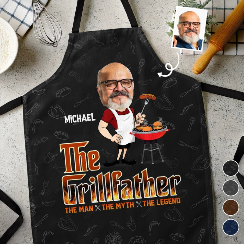 Custom Photo The Grillfather - Family Personalized Custom Apron - Father's Day, Gift For Dad, Grandpa