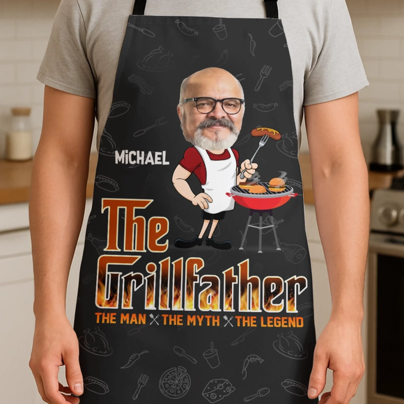 Custom Photo The Grillfather - Family Personalized Custom Apron - Father's Day, Gift For Dad, Grandpa