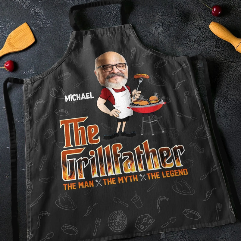 Custom Photo The Grillfather - Family Personalized Custom Apron - Father's Day, Gift For Dad, Grandpa