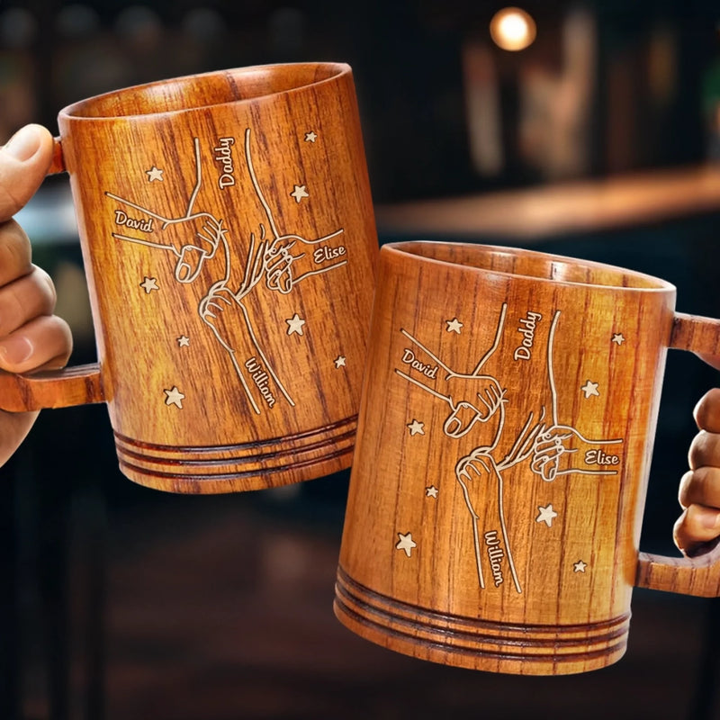 Held By Love, Bound By Heart - Family Personalized Custom Wooden Mug - Father's Day, Gift For Dad, Grandpa