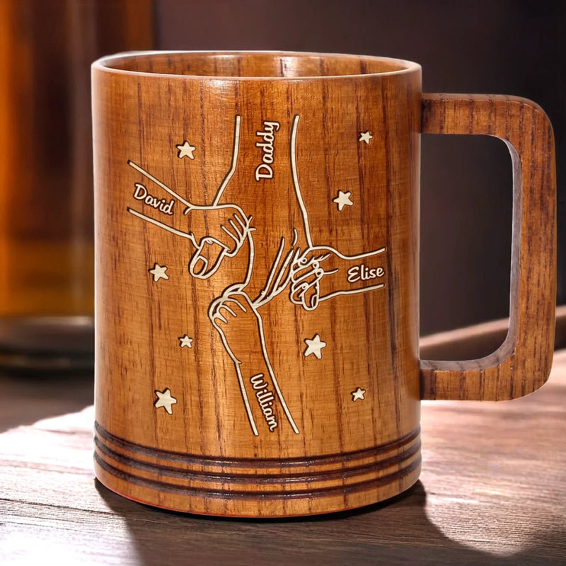 Held By Love, Bound By Heart - Family Personalized Custom Wooden Mug - Father's Day, Gift For Dad, Grandpa