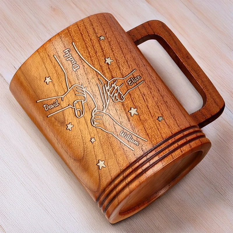 Held By Love, Bound By Heart - Family Personalized Custom Wooden Mug - Father's Day, Gift For Dad, Grandpa
