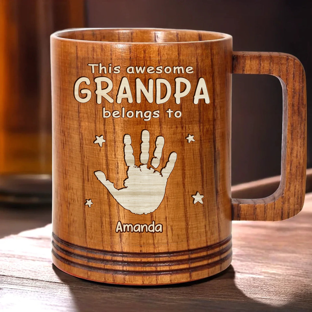 Discover This Awesome Grandpa Belongs To His Crew - Family Personalized Wooden Mug - Father's Day, Gift For Dad, Grandpa