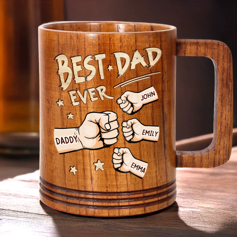Built On Fist Bumps & Love - Family Personalized Custom Wooden Mug - Father's Day, Gift For Dad, Grandpa