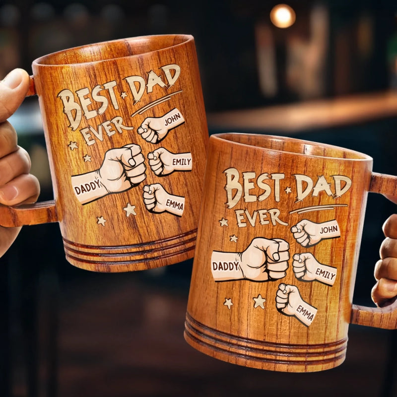 Built On Fist Bumps & Love - Family Personalized Custom Wooden Mug - Father's Day, Gift For Dad, Grandpa