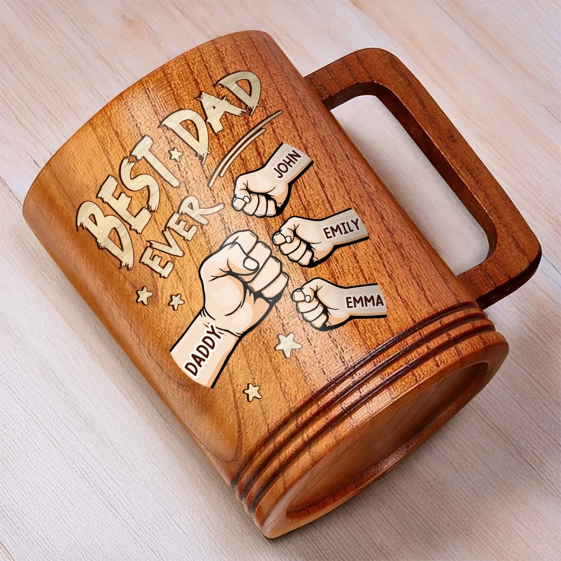 Built On Fist Bumps & Love - Family Personalized Custom Wooden Mug - Father's Day, Gift For Dad, Grandpa