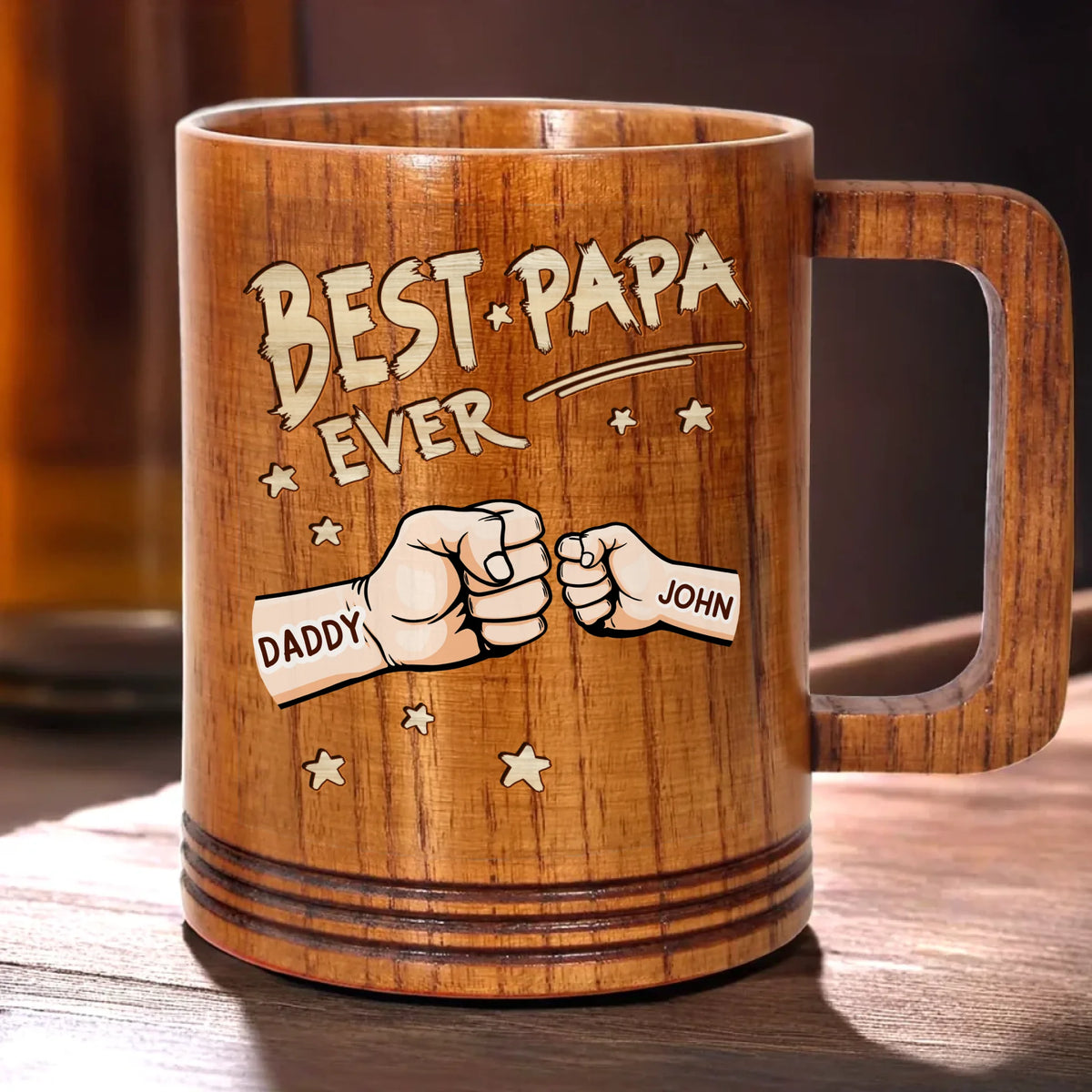 Discover Built On Fist Bumps & Love - Family Personalized Wooden Mug - Father's Day, Gift For Dad, Grandpa
