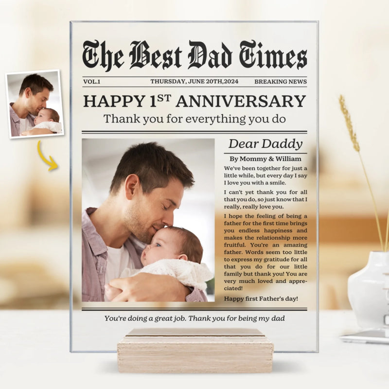Custom Photo The Start Of Dad Life - Family Personalized Custom Rectangle Shaped Acrylic Plaque - Father's Day, Baby Shower Gift, Gift For First Dad, Baby Kids, Newborn Baby