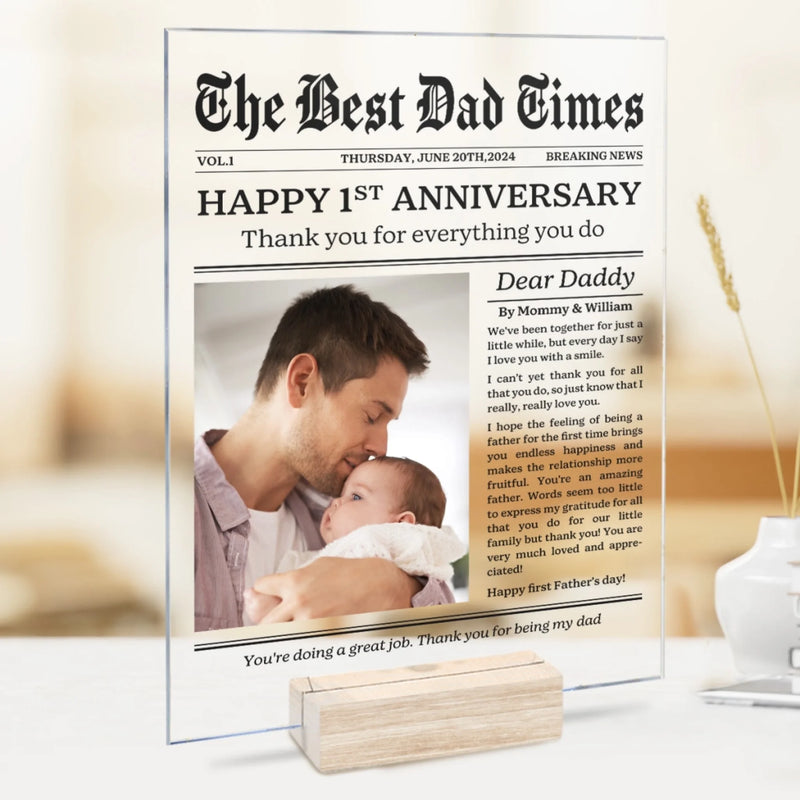 Custom Photo The Start Of Dad Life - Family Personalized Custom Rectangle Shaped Acrylic Plaque - Father's Day, Baby Shower Gift, Gift For First Dad, Baby Kids, Newborn Baby