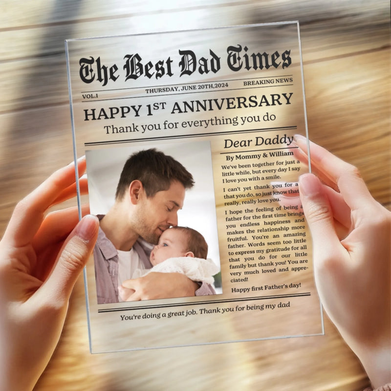 Custom Photo The Start Of Dad Life - Family Personalized Custom Rectangle Shaped Acrylic Plaque - Father's Day, Baby Shower Gift, Gift For First Dad, Baby Kids, Newborn Baby