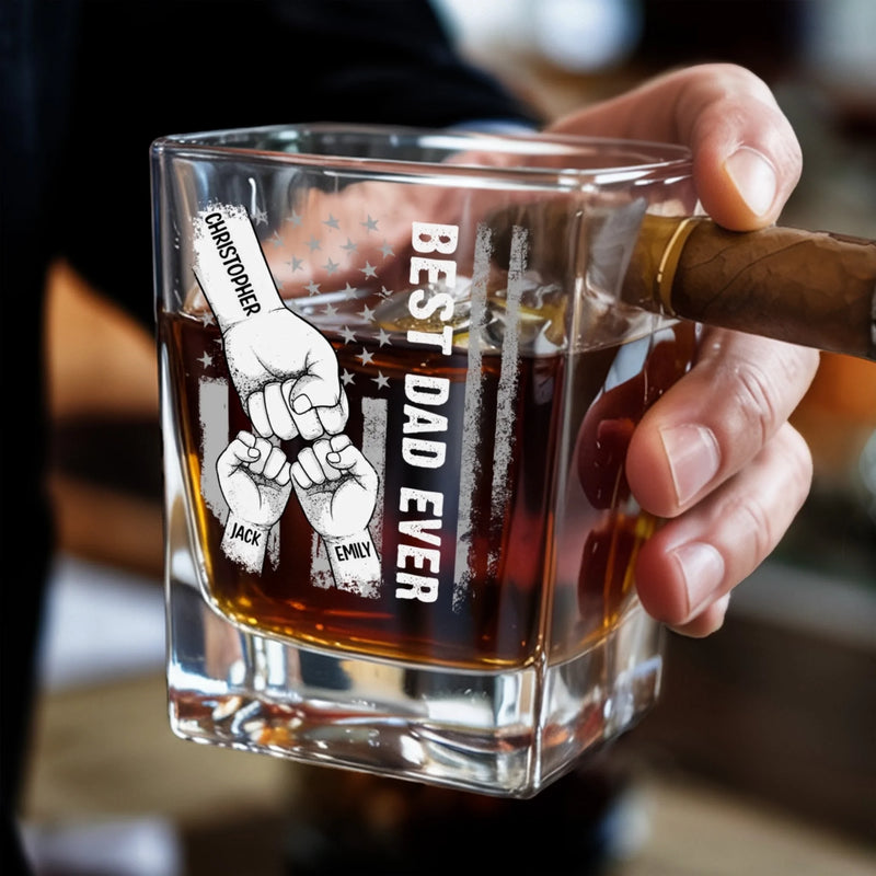 Certified Awesome Dad - Family Personalized Custom Whiskey Glass With Cigarette Holder - Father's Day, Gift For Dad, Grandpa