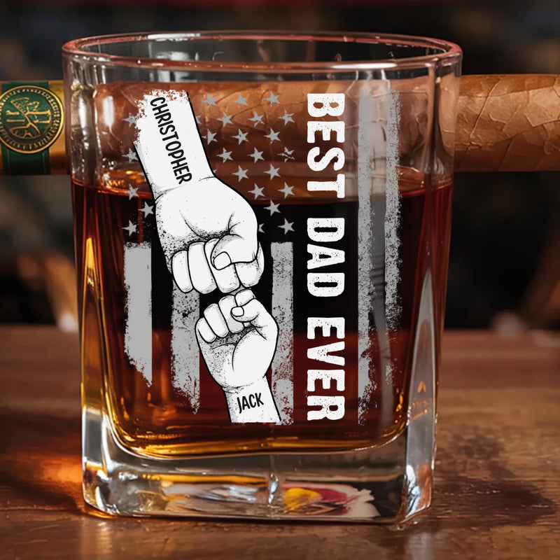 Certified Awesome Dad - Family Personalized Custom Whiskey Glass With Cigarette Holder - Father's Day, Gift For Dad, Grandpa