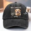 Custom Photo Leader Of The Pack - Dog & Cat Personalized Custom Vintage Washed Denim Baseball Cap - Father's Day, Gift For Dad, Pet Owners, Pet Lovers