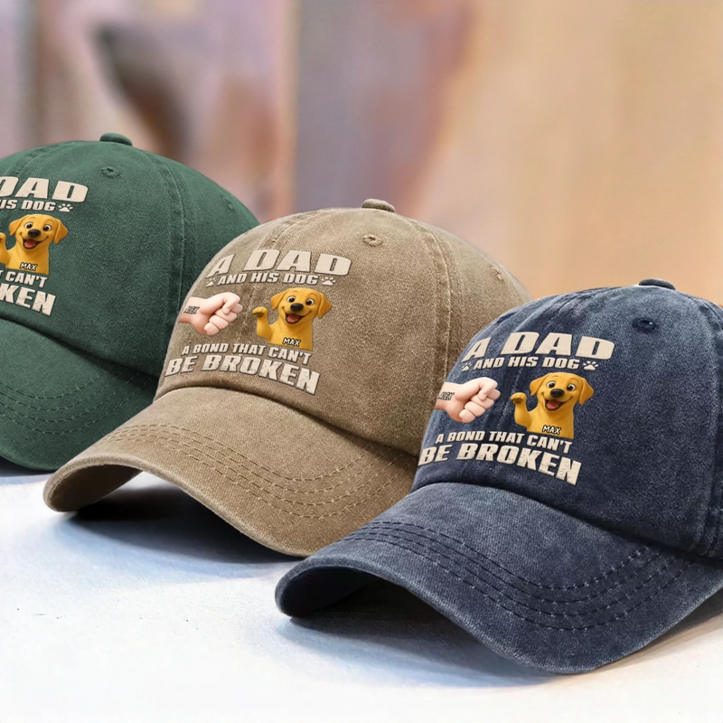 My Therapist Has Four Paws - Dog Personalized Custom Vintage Washed Denim Baseball Cap - Father's Day, Gift For Dad, Pet Owners, Pet Lovers