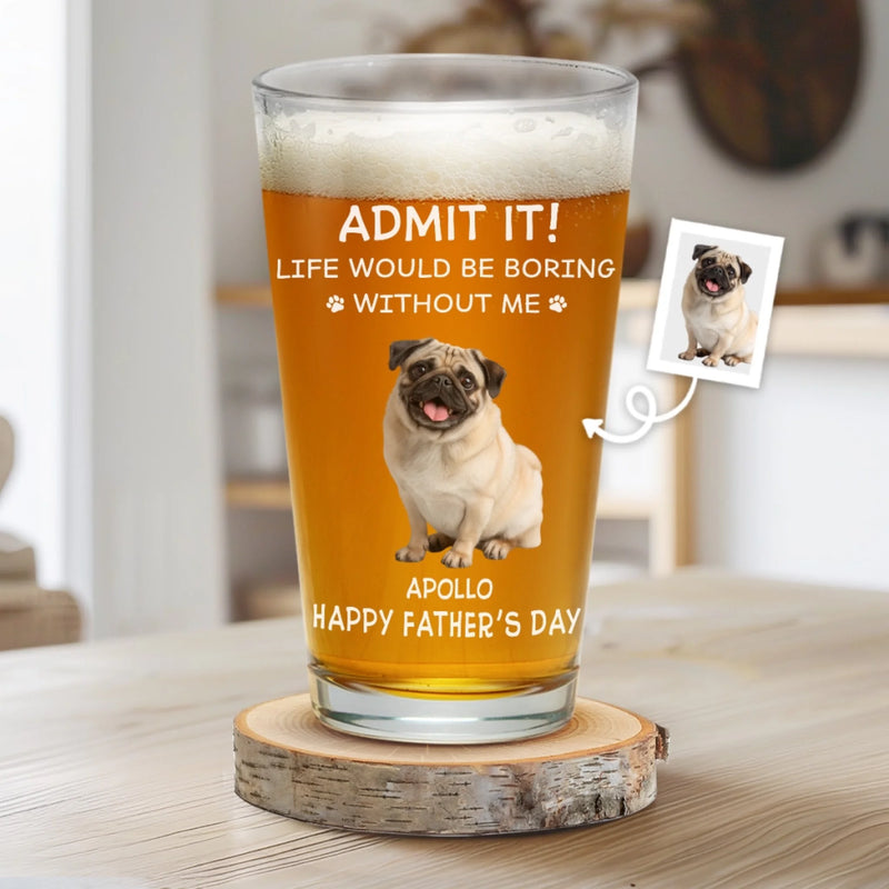 Custom Photo Pet Me, Feed Me, Love Me - Dog & Cat Personalized Custom Beer Glass - Father's Day, Gift For Pet Owners, Pet Lovers