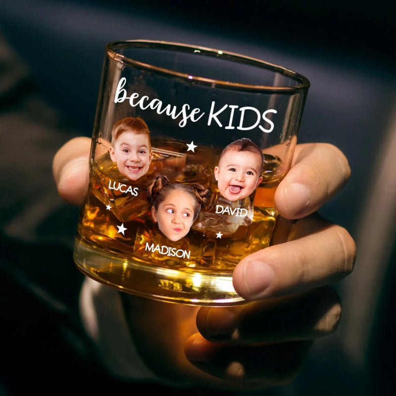 Custom Photo Because of You, My Heart Is Fuller - Family Personalized Custom Whiskey Glass - Father's Day, Gift For Dad, Grandpa