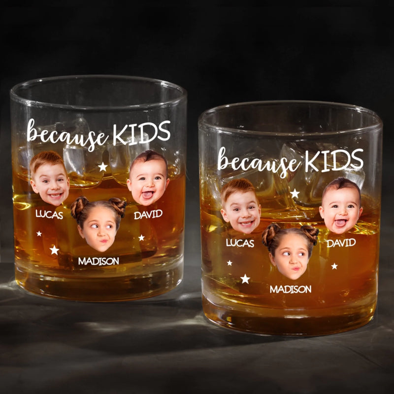 Custom Photo Because of You, My Heart Is Fuller - Family Personalized Custom Whiskey Glass - Father's Day, Gift For Dad, Grandpa