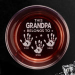 Custom Photo Built With Love, Powered By Grandkids - Family Personalized Custom Whiskey Glass With Bottom And Side Engraving - Father's Day, Gift For Dad, Grandpa