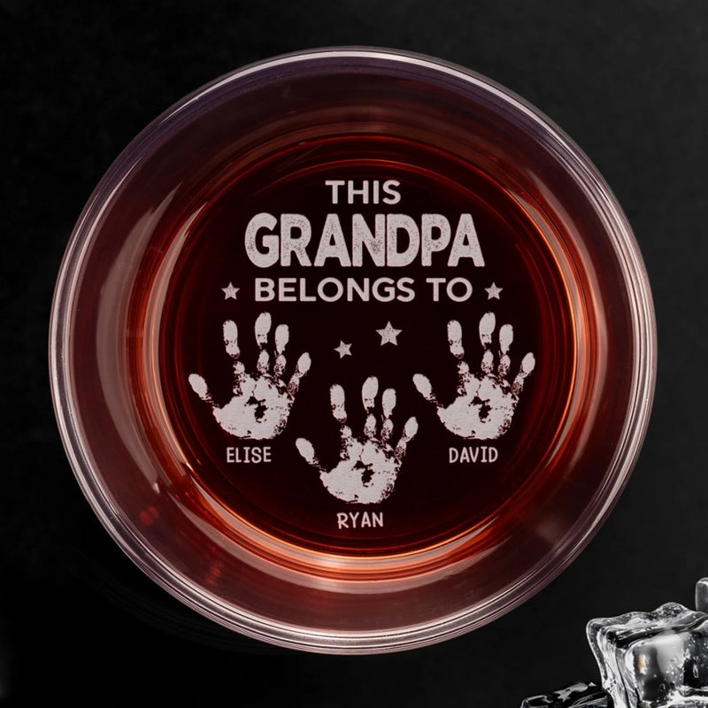 Custom Photo Built With Love, Powered By Grandkids - Family Personalized Custom Whiskey Glass With Bottom And Side Engraving - Father's Day, Gift For Dad, Grandpa