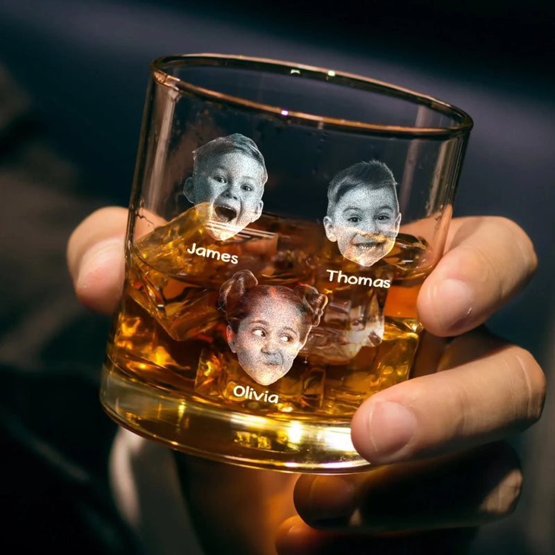 Custom Photo From Your Troublemakers - Family Personalized Custom Whiskey Glass With Bottom And Side Engraving - Father's Day, Gift For Dad, Grandpa