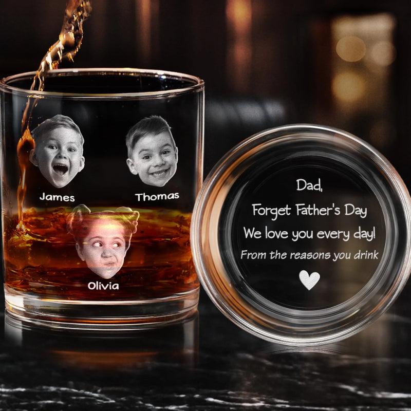 Custom Photo From Your Troublemakers - Family Personalized Custom Whiskey Glass With Bottom And Side Engraving - Father's Day, Gift For Dad, Grandpa