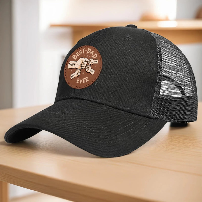 Happy Father's Day, From Your Best Bad Decision - Family Personalized Custom Round Leather Patch Hat - Father's Day, Gift For Dad, Grandpa