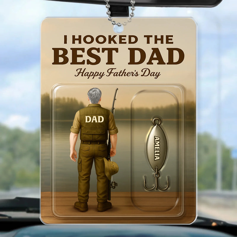 From Our Hooks To Your Heart - Family Personalized Custom Car Ornament - Acrylic Custom Shaped - Father's Day, Gift For Dad, Grandpa, Fishing Lovers, Fishermen