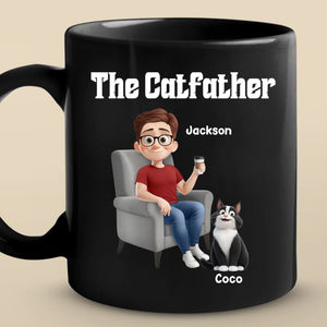 The Catfather - Mug noir personnalisé avec chat - Fête des pères, cadeau pour papa, propriétaires d'animaux, amoureux des animaux