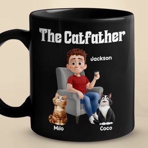 The Catfather - Mug noir personnalisé avec chat - Fête des pères, cadeau pour papa, propriétaires d'animaux, amoureux des animaux