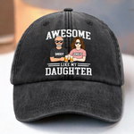 Cool Dad, Cooler Daughter - Family Personalized Custom Vintage Washed Denim Baseball Cap - Father's Day, Gift For Dad