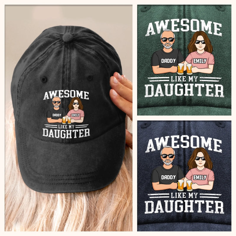 Cool Dad, Cooler Daughter - Family Personalized Custom Vintage Washed Denim Baseball Cap - Father's Day, Gift For Dad