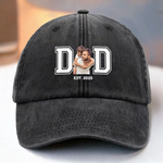 Custom Photo Powered By Love - Family Personalized Custom Vintage Washed Denim Baseball Cap - Father's Day, Gift For Dad