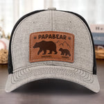 Papa Bear And His Cub - Family Personalized Custom Leather Patch Hat - Father's Day, Gift For Dad, Grandpa