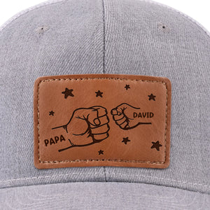 All In With Papa - Family Personalized Custom Leather Patch Hat - Father's Day, Gift For Dad, Grandpa