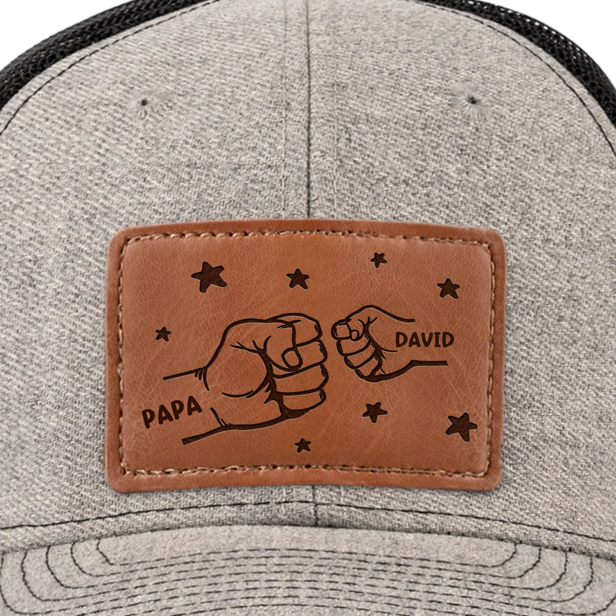 All In With Papa - Family Personalized Custom Leather Patch Hat - Father's Day, Gift For Dad, Grandpa