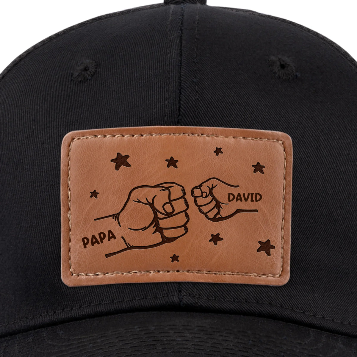 All In With Papa - Family Personalized Custom Leather Patch Hat - Father's Day, Gift For Dad, Grandpa