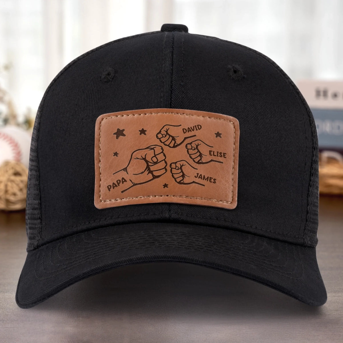 All In With Papa - Family Personalized Custom Leather Patch Hat - Father's Day, Gift For Dad, Grandpa