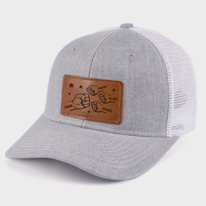 All In With Papa - Family Personalized Custom Leather Patch Hat - Father's Day, Gift For Dad, Grandpa