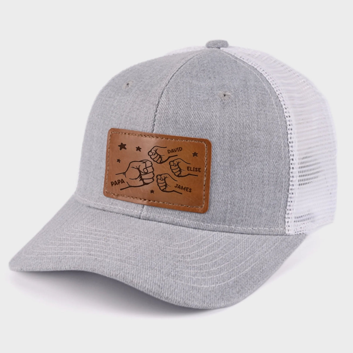 All In With Papa - Family Personalized Custom Leather Patch Hat - Father's Day, Gift For Dad, Grandpa