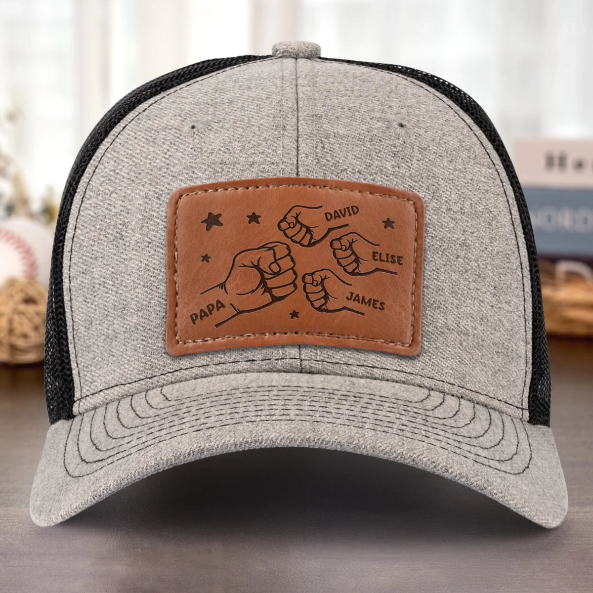 All In With Papa - Family Personalized Custom Leather Patch Hat - Father's Day, Gift For Dad, Grandpa